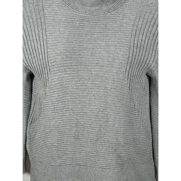 Vince Camuto Mock Neck Grey Ribbed Sweater Size Medium Cotton Knit Minimalist - Picture 7 of 12